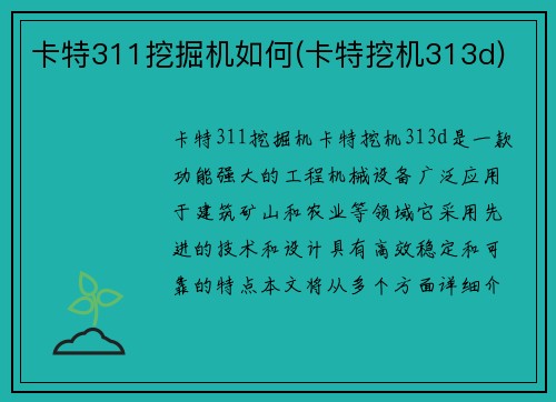 卡特311挖掘机如何(卡特挖机313d)