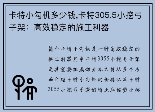 卡特小勾机多少钱,卡特305.5小挖弓子架：高效稳定的施工利器