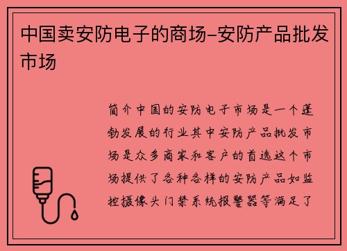 中国卖安防电子的商场-安防产品批发市场