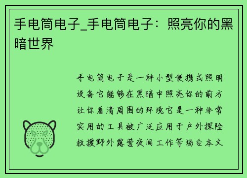 手电筒电子_手电筒电子：照亮你的黑暗世界